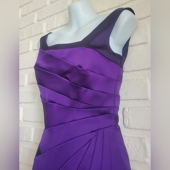Karen Millen Satin Cocktail Dress Asymmetrical Ruffle Stretch Rich Purple - Picture 8 of 16